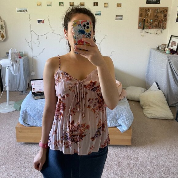 American Eagle Cold Shoulder Tie-Front Floral Spaghetti Strap Top Size M - Picture 11 of 13